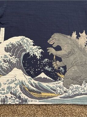 Godzilla Meets The Great Wave Navy Graphic Tee Japan Exlusive